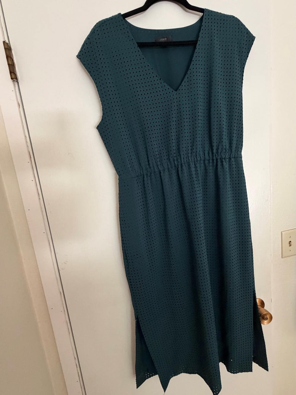 J. Crew laser cut Eyelet V-Neck Midi Dress with Elastic Waist